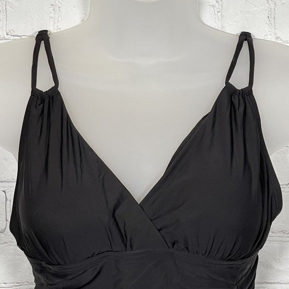 ☀️Tommy Hilfiger Black Size 14 Shirred Tummy Control Halter One-Piece NWT $108 - Picture 4 of 9